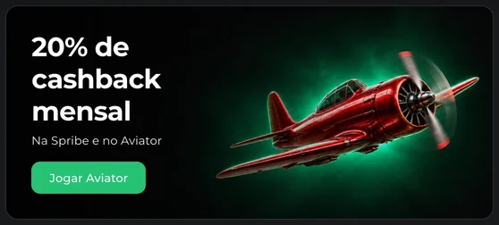 Banner da Onza: 20% de cashback mensal na Spribe e no Aviator, com o botão Jogar Aviator e um avião vermelho