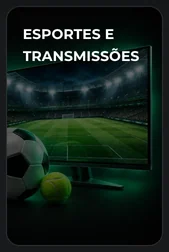 Banner Esportes e transmissões da Onza, com uma tela de estádio e bolas de futebol e tênis