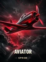 Capa do jogo Aviator, da Spribe: avião vermelho de hélice entre nuvens escuras
