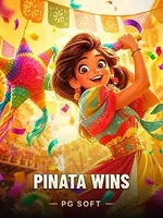 Capa do jogo Pinata Wins, da PG Soft: personagem ilustrada com uma pinhata colorida e bandeirinhas ao fundo